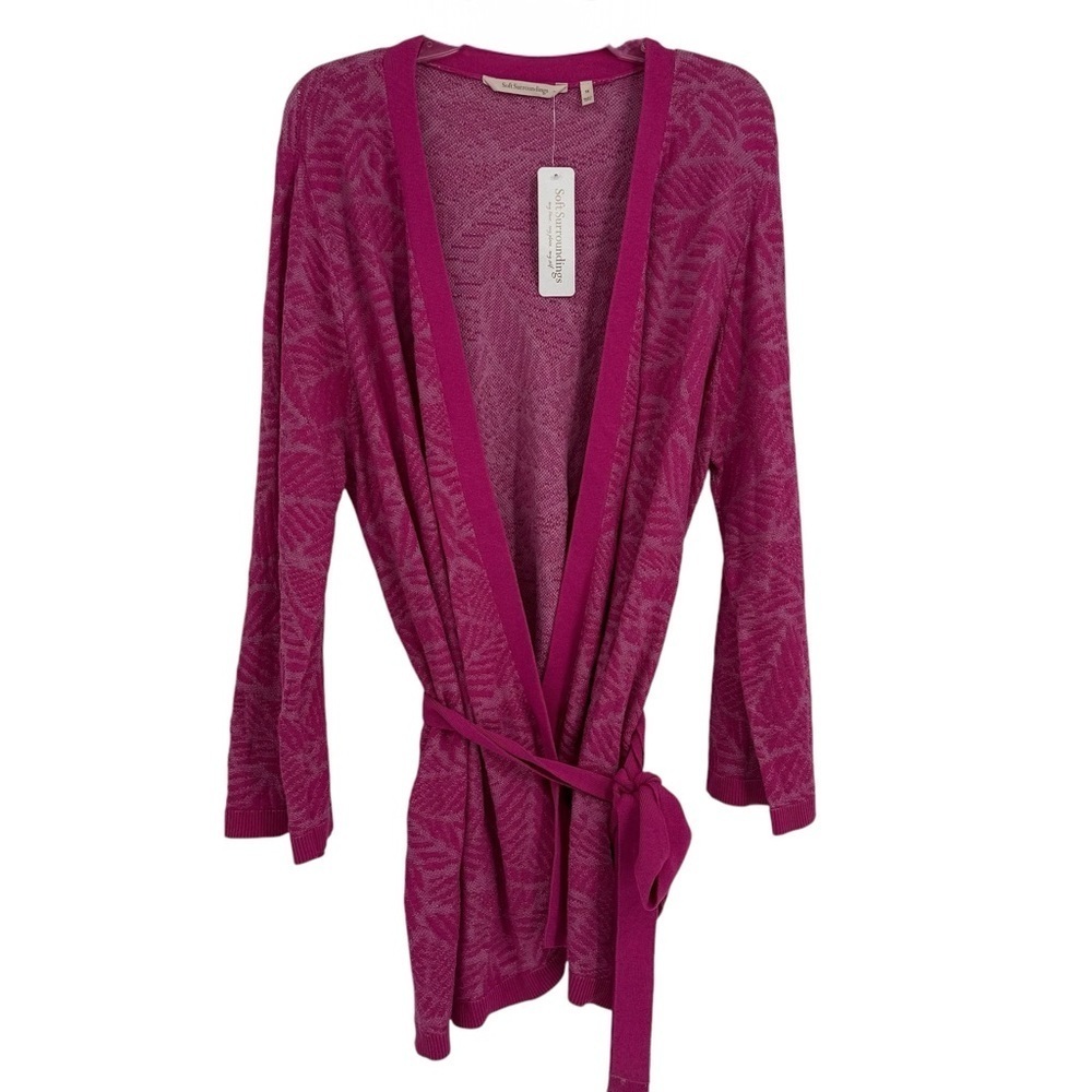 Soft Surroundings NWT Kensley Cardigan Sweater Women Size 1X Pink Palms Cotton